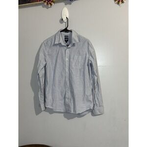 GAP Men's S Standard Fit Dress Shirt Blue and White Stripes Chambray Coastal